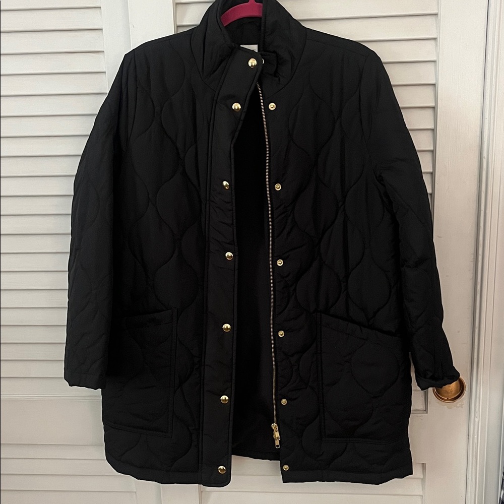 J. Crew Black Quilted Jacket with Gold Buttons